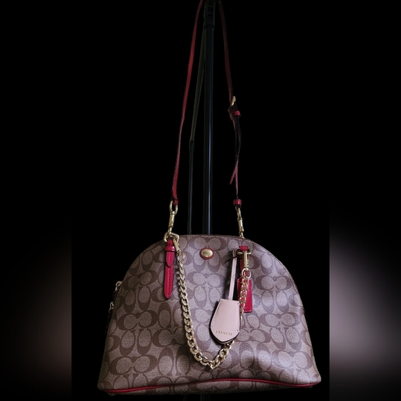 Coach Brown and Red Signature Handbag - Picture 7 of 14